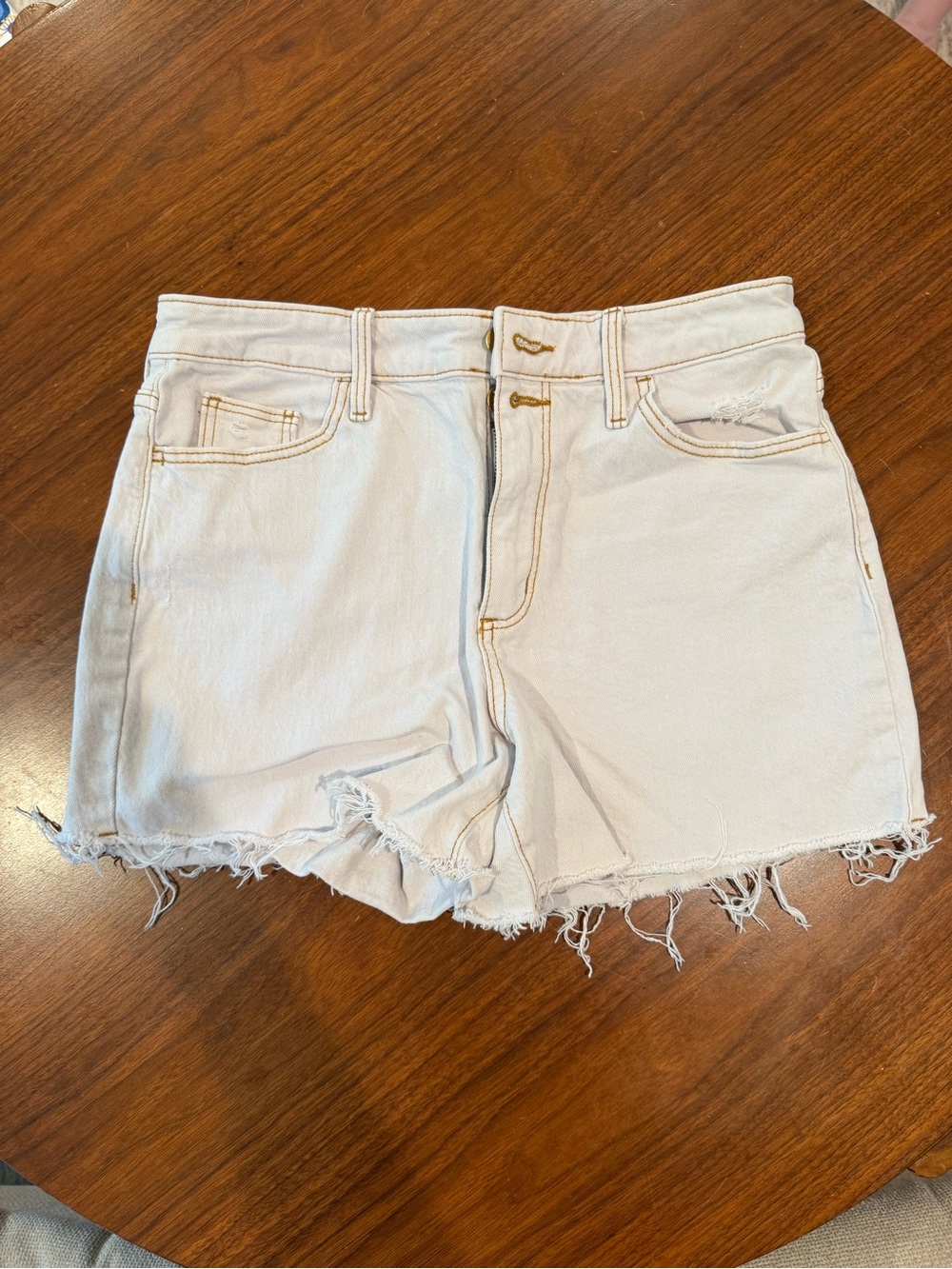 High-Rise White Denim Shorts